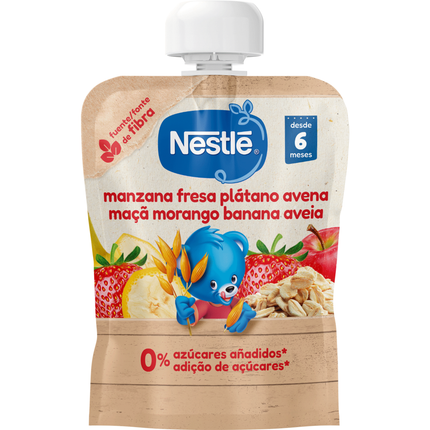 Nestlé Baby Fruit Pouch Apple, Strawberry, Banana & Oat +6M 90g | 100% Natural Fruit Purée