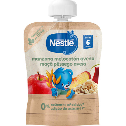 Nestlé Baby Fruit Pouch Apple, Peach & Oat +6M 90g | 100% Natural Fruit Purée
