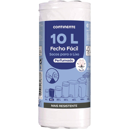 Continente Easy-Close Scented Trash Bags Talc 10L – Pack of 30 | Strong & Practical