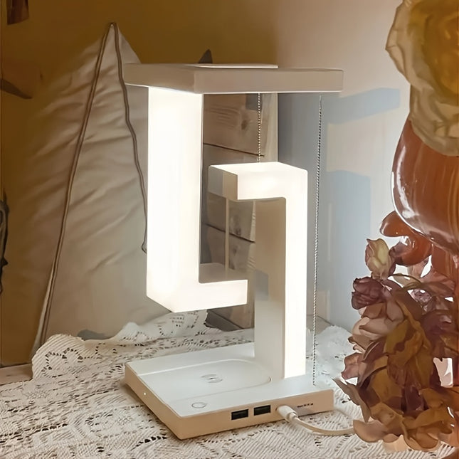 Modern Floating LED Night Light – Touch-Controlled Table Lamp with Adjustable Lighting & Wireless Charging, USB Powered, Space-Themed Design