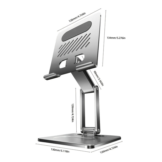 Golden Desktop Rotating Tablet & Phone Stand – Adjustable, Foldable, Universal Carbon Steel Holder for iPad & Smartphones