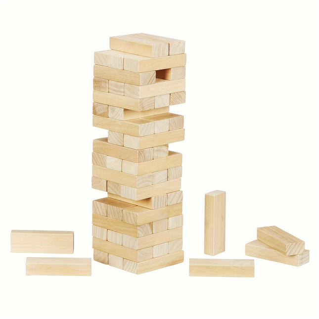 Classic Wooden Stacking Tower Game – 54 Premium Hardwood Blocks for Parties, Family Fun & Gifts