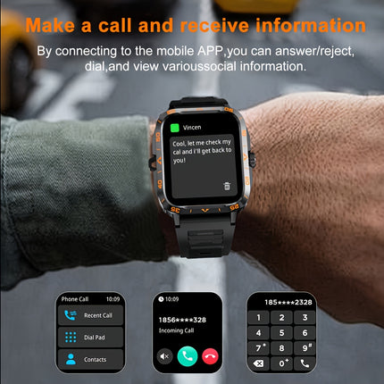 1.95" Smart Watch with LED Flashlight | Waterproof, 100+ Sports Modes, USB Charging | Compatible with Android & iPhone