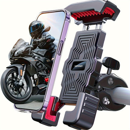 Durable ABS Motorcycle Handlebar Phone Holder – Adjustable, Secure Mount with Red Accents
