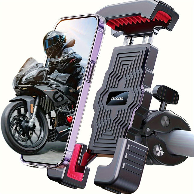 Durable ABS Motorcycle Handlebar Phone Holder – Adjustable, Secure Mount with Red Accents
