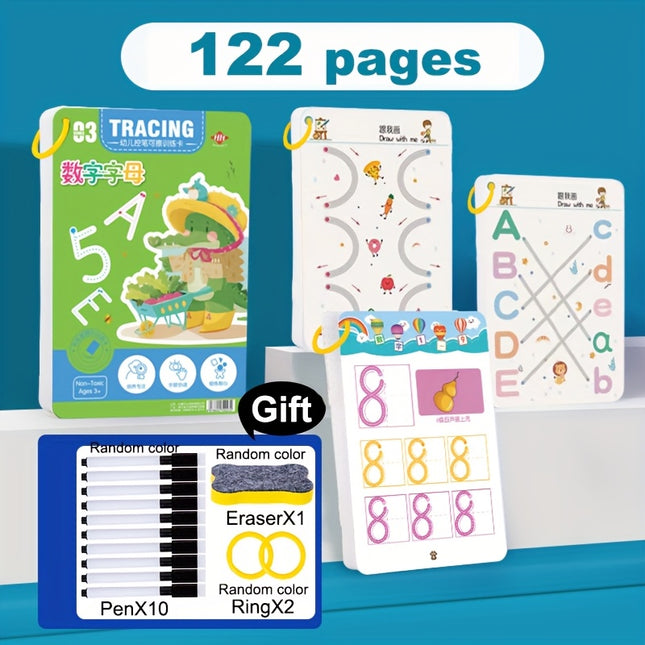 122-Page Reusable Magic Practice Copybook Set – Pen Control, Drawing & Writing Workbook for Kids Ages 3+