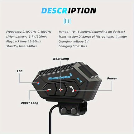 Wireless 12 Motorcycle Helmet Bluetooth Headset – Hands-Free Calls & Stereo Music, Long Battery Life, Type-C Charging