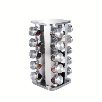 Rotating Stainless Steel Spice Rack Organizer with Glass Jars – 2/3/4/5-Tier Polished Cubby Shelf for Seasoning, Dishware & Countertop Storage