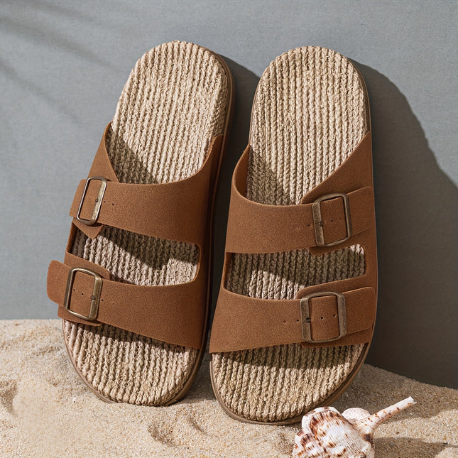 Men's Open Toe Buckle Strap Slippers – Breathable & Stylish for Daily Comfort