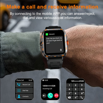 1.95" Smart Watch with LED Flashlight | Waterproof, 100+ Sports Modes, USB Charging | Compatible with Android & iPhone