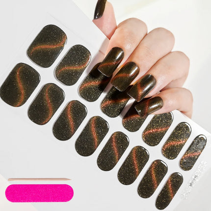 16Tips Semi-Cured Gel Nail Stickers – Pure Color UV/LED Gel Polish Wraps | Long-Lasting, Easy-to-Use Nail Decoration