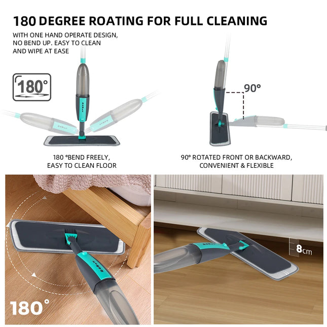 Magic 360° Rotating Spray Mop – Flat Floor Cleaning Broom with Microfiber Pads & Telescopic Handle – Refillable Tank