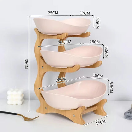 1/2/3 Tier Fruit Plate – Light Luxury Plastic Snack & Candy Dish with Wooden Handle for Home, Kitchen, Living Room