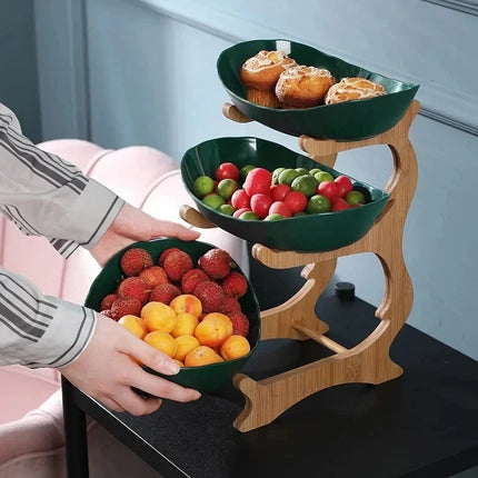 1/2/3 Tier Fruit Plate – Light Luxury Plastic Snack & Candy Dish with Wooden Handle for Home, Kitchen, Living Room