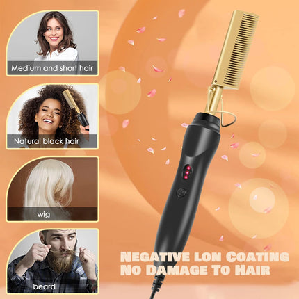 Leeons Electric Hot Comb Hair Straightener – Wet & Dry Use, 230°C Heating, Tourmaline Ceramic Flat Iron