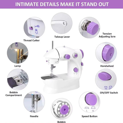 Household Mini Sewing Machine 202 – Portable Handheld Stitch Tool with Light, Cutter & Foot Pedal