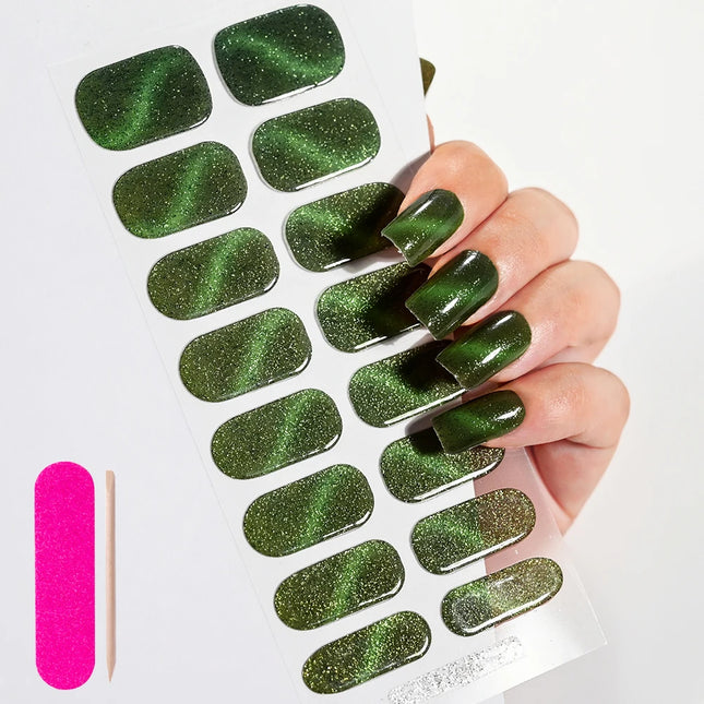 16Tips Semi-Cured Gel Nail Stickers – Pure Color UV/LED Gel Polish Wraps | Long-Lasting, Easy-to-Use Nail Decoration