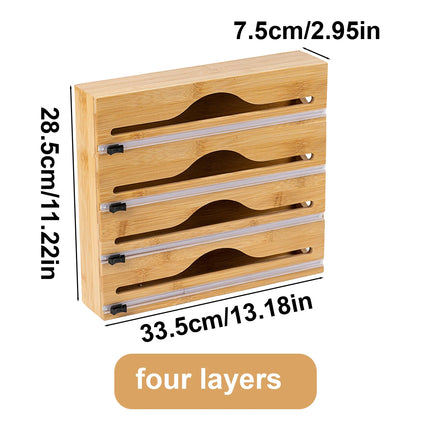 1pc Bamboo Kitchen Wrap Dispenser – Foil & Cling Film Cutter Box – Fresh Bag, Plastic & Trash Bag Holder – Eco-Friendly Organizer