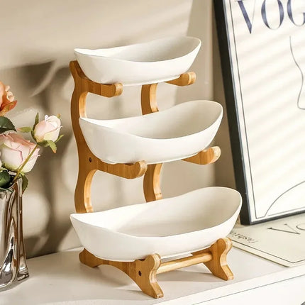 1/2/3 Tier Fruit Plate – Light Luxury Plastic Snack & Candy Dish with Wooden Handle for Home, Kitchen, Living Room