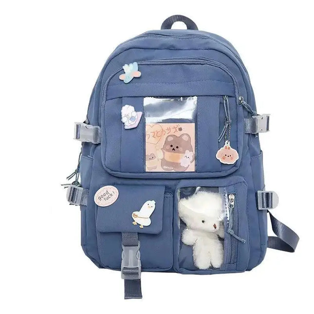 Cute Women’s Waterproof Nylon Backpack – Multi-Pocket Kawaii School & Laptop Bag (Fits 15-inch Laptop, A4 Books)