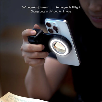 2025 MagSafe Bluetooth Shutter Phone Holder – Camera Handle Grip & Selfie Stabilizer with Fill Light