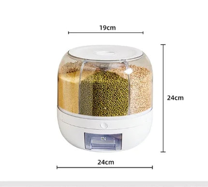 360° Rotating Rice Dispenser – Sealed Cereal & Grain Storage Container – Moisture-Proof Kitchen Food Organizer