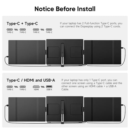 Dopesplay 14.1" Triple Laptop Screen Extender – Dual 1200P FHD IPS Portable Monitors | 360° Rotation, Foldable Design | Compatible with Windows, Mac, Chrome, Android (14–17.3” Laptops)
