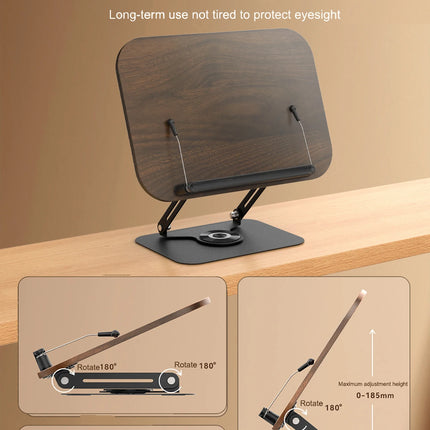 Adjustable Acrylic Book Stand with 360° Rotating Base – Foldable Desktop Reading Holder with Elastic Page Clips & Height Adjustment