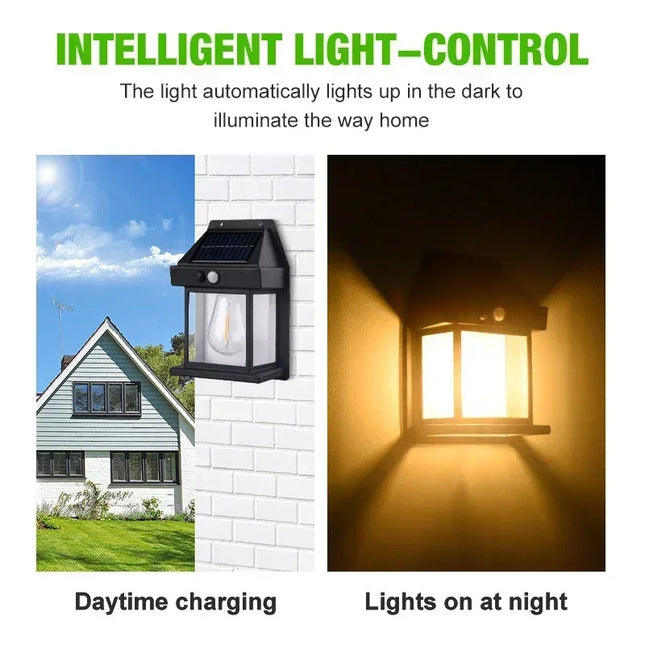 Solar-Powered Waterproof Outdoor Wall Light – LED Tungsten Filament Lamp with Motion Sensor | 3 Modes, IP65 | 1–4 Pcs