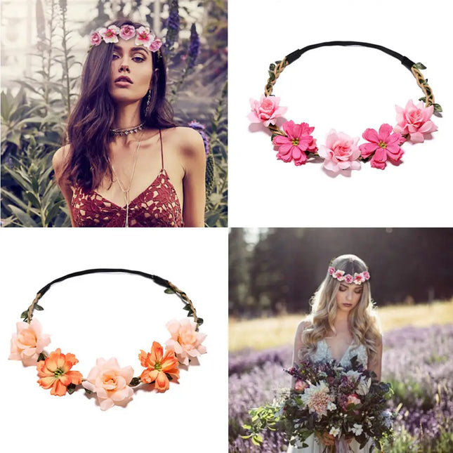Bride Flower Crown Hairband – Floral Wedding Headband Garland for Women, Party, Cosplay & Festivals