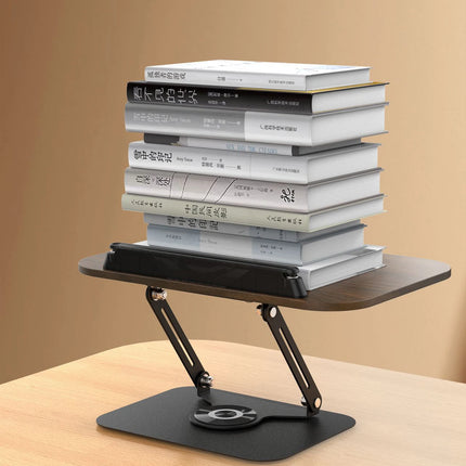 Adjustable Acrylic Book Stand with 360° Rotating Base – Foldable Desktop Reading Holder with Elastic Page Clips & Height Adjustment