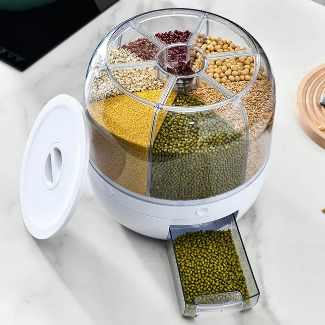 360° Rotating Rice Dispenser – Sealed Cereal & Grain Storage Container – Moisture-Proof Kitchen Food Organizer