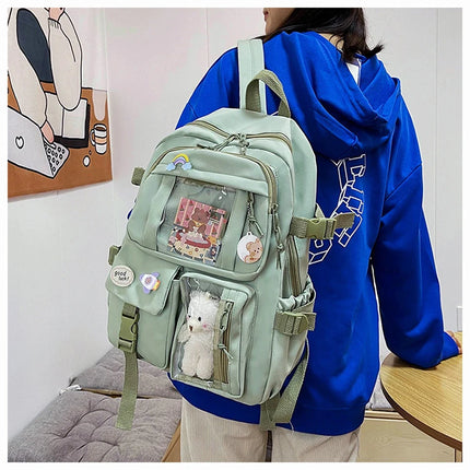 Cute Women’s Waterproof Nylon Backpack – Multi-Pocket Kawaii School & Laptop Bag (Fits 15-inch Laptop, A4 Books)