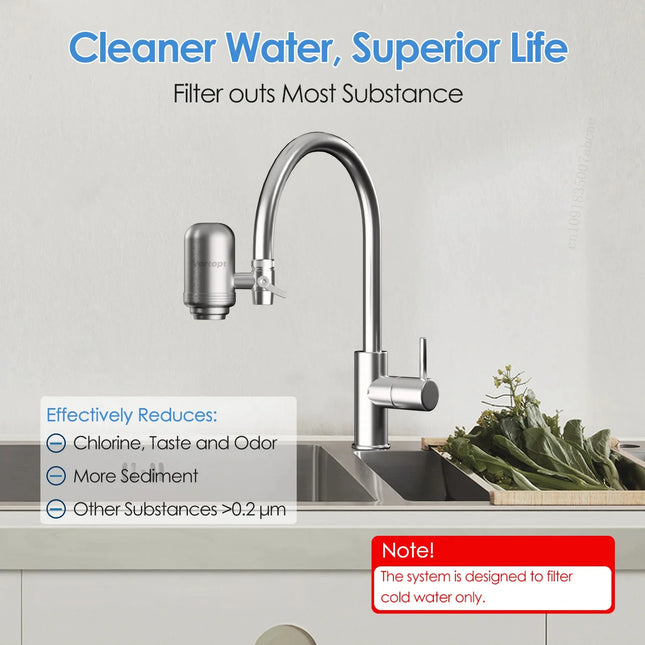 Stainless Steel Faucet Tap Water Filter – NSF Certified Purifier System with Activated Carbon | Reduces Lead, Chlorine & Bad Taste for Kitchen Use