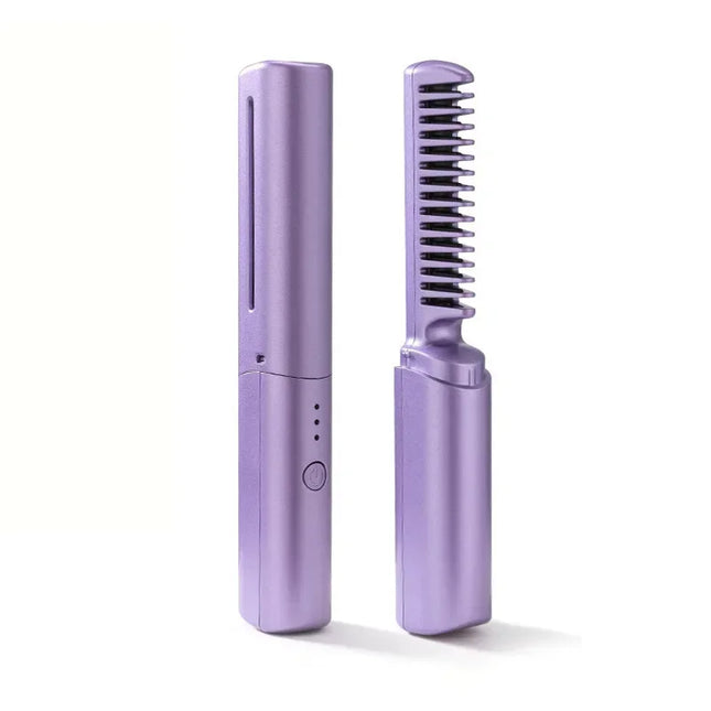 Wireless USB Rechargeable Hair Straightening Comb – Portable Mini Hot Comb with 3 Heat Settings & Fast Heating