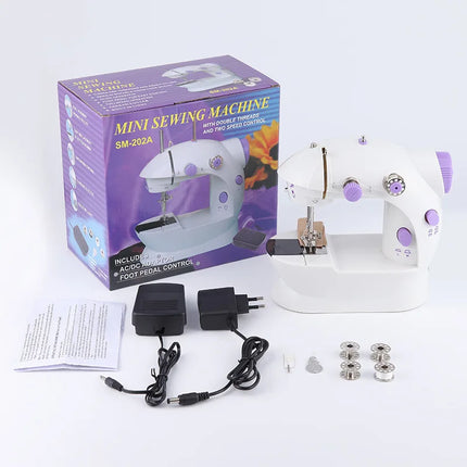 Household Mini Sewing Machine 202 – Portable Handheld Stitch Tool with Light, Cutter & Foot Pedal