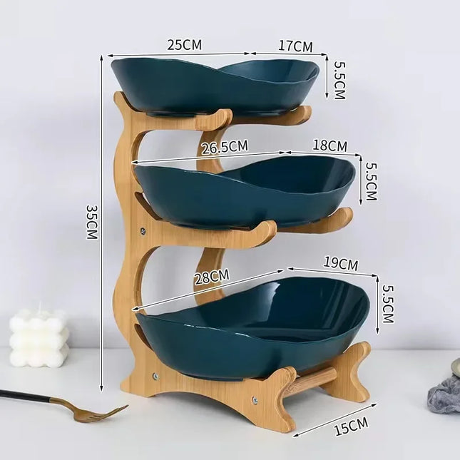 1/2/3 Tier Fruit Plate – Light Luxury Plastic Snack & Candy Dish with Wooden Handle for Home, Kitchen, Living Room