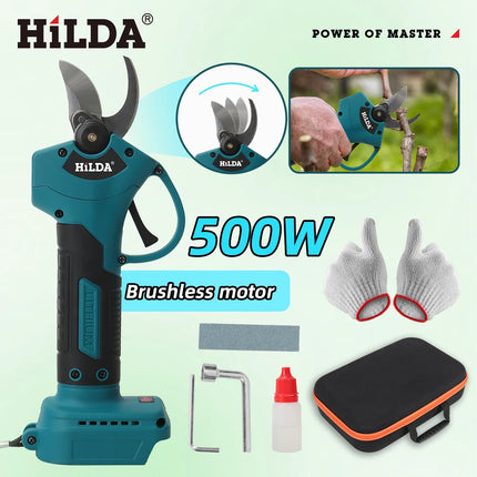HILDA Brushless Electric Pruning Shears – Cordless Fruit Tree Branch Scissors | Fits Makita 18V Battery