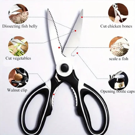 Multifunctional Stainless Steel Kitchen Scissors – Durable, Reusable Cutting Tool for Vegetables, Meat, Fish & More