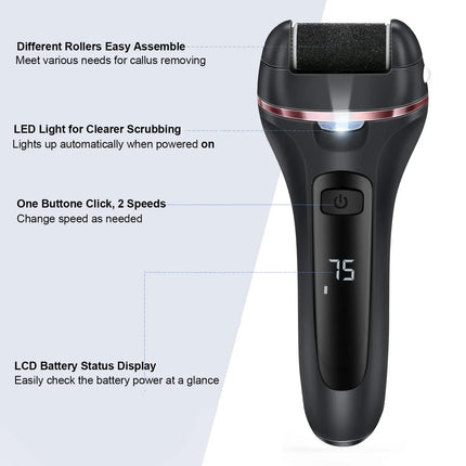 Electric Callus Remover Professional Foot File Grinder – Rechargeable Pedicure Machine with 3 Quartz Head