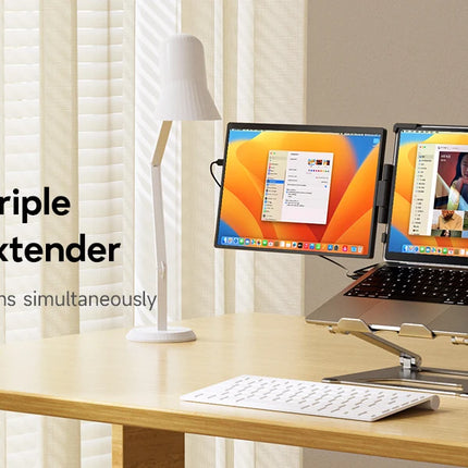 Dopesplay 14.1" Triple Laptop Screen Extender – Dual 1200P FHD IPS Portable Monitors | 360° Rotation, Foldable Design | Compatible with Windows, Mac, Chrome, Android (14–17.3” Laptops)
