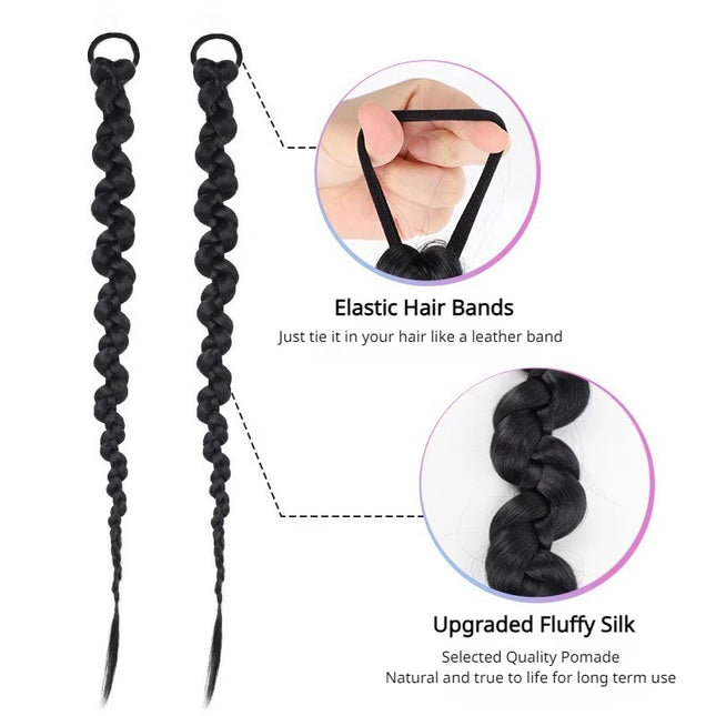 Fashion Braided Ponytail Hair Extension with Hair Tie – Twist Braid Kink Style for Women, Soft & Lightweight High-Temp Fiber