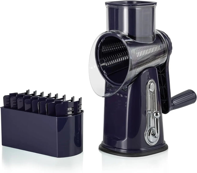 5-in-1 Rotary Cheese Grater with Handle – Stainless Steel Blades | Vegetable Slicer, Nut Grinder, Shredder & Easy-Clean Kitchen Tool