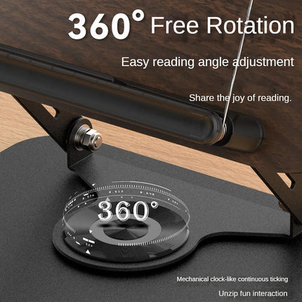 Adjustable Acrylic Book Stand with 360° Rotating Base – Foldable Desktop Reading Holder with Elastic Page Clips & Height Adjustment