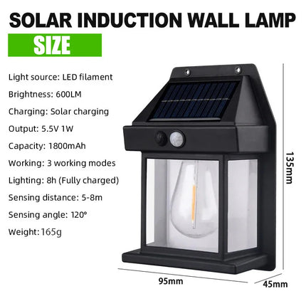 Solar-Powered Waterproof Outdoor Wall Light – LED Tungsten Filament Lamp with Motion Sensor | 3 Modes, IP65 | 1–4 Pcs