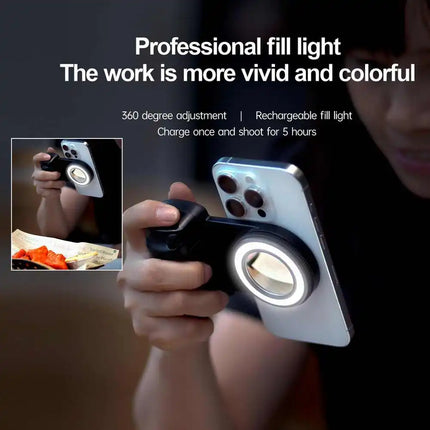 2025 MagSafe Bluetooth Shutter Phone Holder – Camera Handle Grip & Selfie Stabilizer with Fill Light