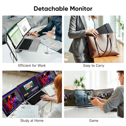 Dopesplay 14.1" Triple Laptop Screen Extender – Dual 1200P FHD IPS Portable Monitors | 360° Rotation, Foldable Design | Compatible with Windows, Mac, Chrome, Android (14–17.3” Laptops)