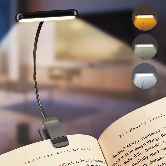 14 LEDs USB Rechargeable Book Light – 3 Color Modes Clip-On Reading Lamp with Flexible Neck & Eye Protection