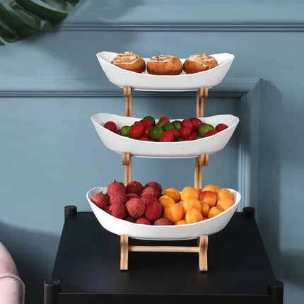 1/2/3 Tier Fruit Plate – Light Luxury Plastic Snack & Candy Dish with Wooden Handle for Home, Kitchen, Living Room