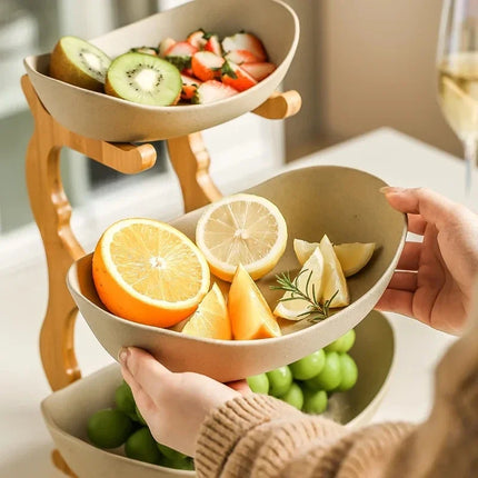 1/2/3 Tier Fruit Plate – Light Luxury Plastic Snack & Candy Dish with Wooden Handle for Home, Kitchen, Living Room